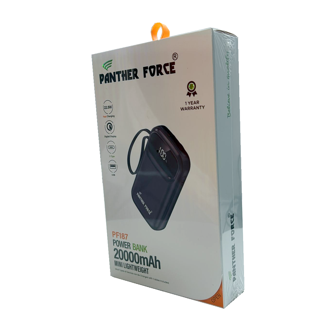 PF187 - Panther Force 20000mAh Power Bank with Multi Charging Cables