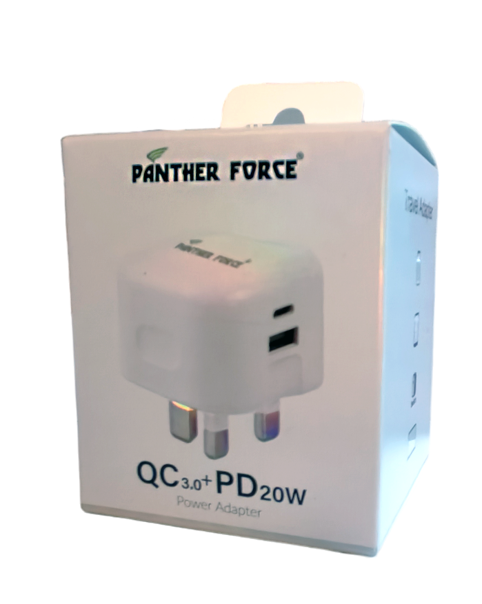 PF162 - Panther Force Straight Pin 20W Plug With USB-C & USB-A
