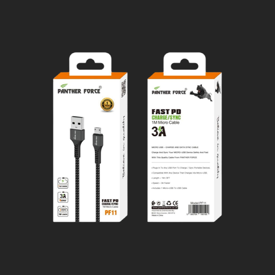 PF11 - Panther Force 3A 1M Cable for Micro - Fast Charging and Data Transfer