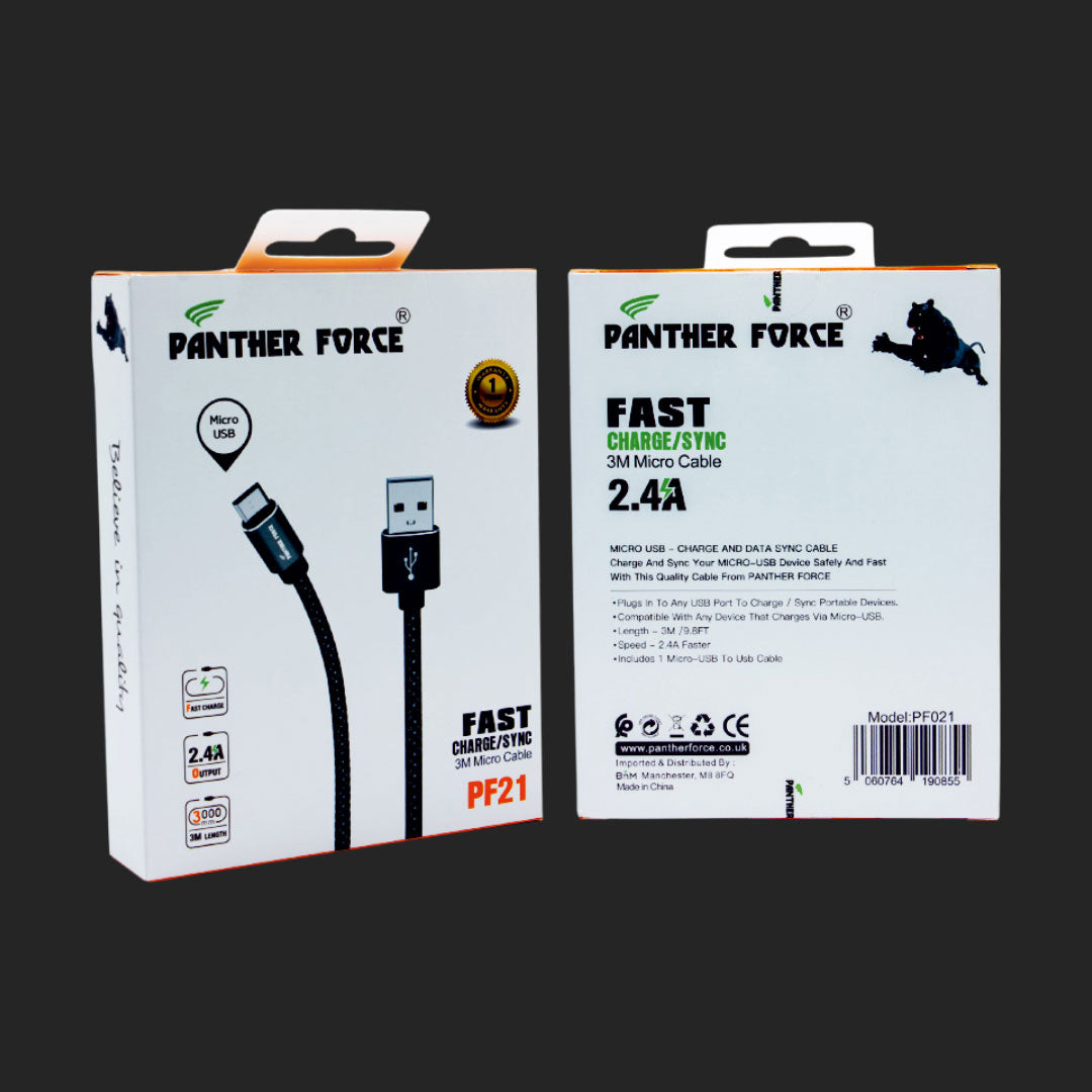 PF21 - Panther Force 2.4A 3-Meter Micro USB Charging Cable