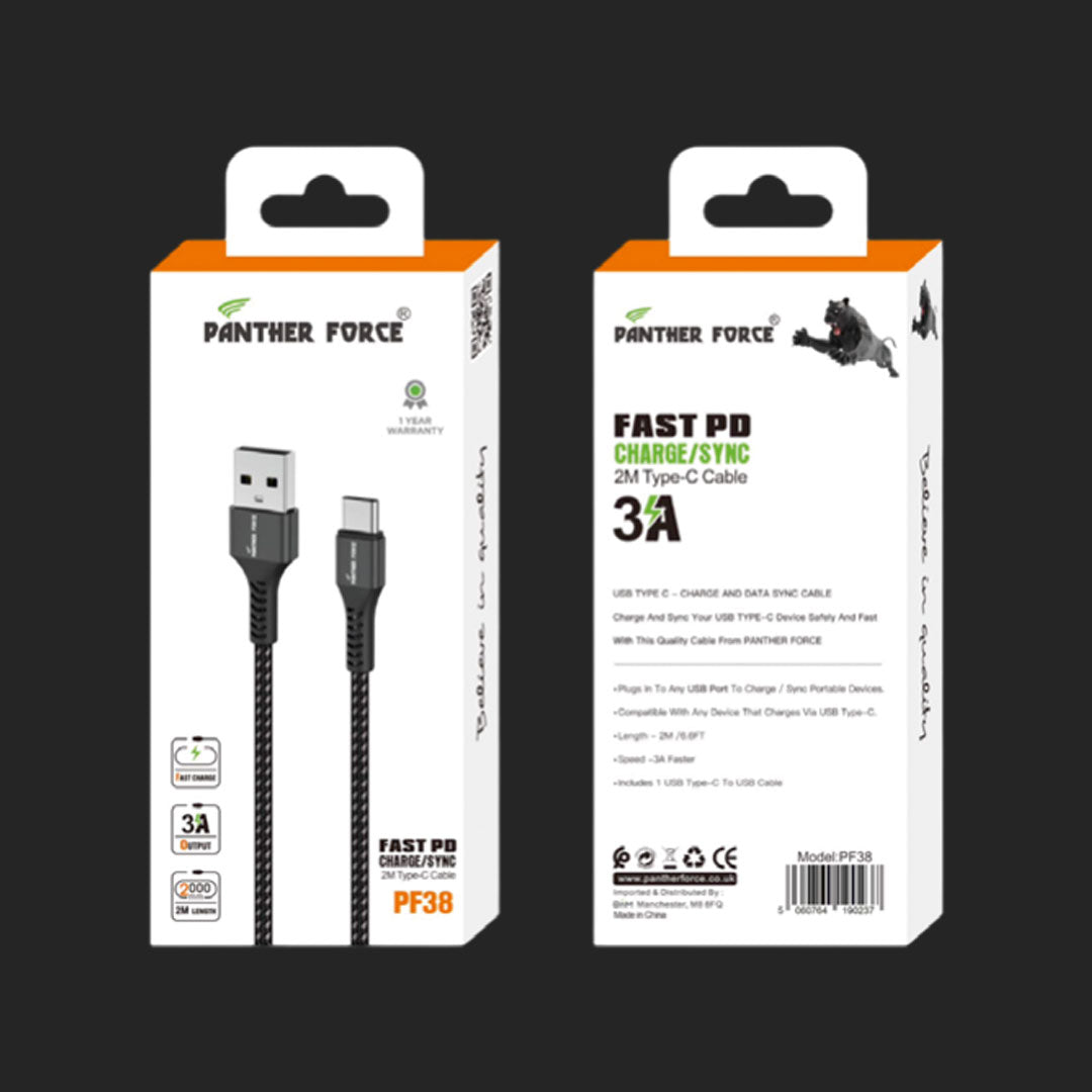 PF38 - USB To Type-C 3A 2 Meter Cable For Samsung Galaxy S23 Ultra