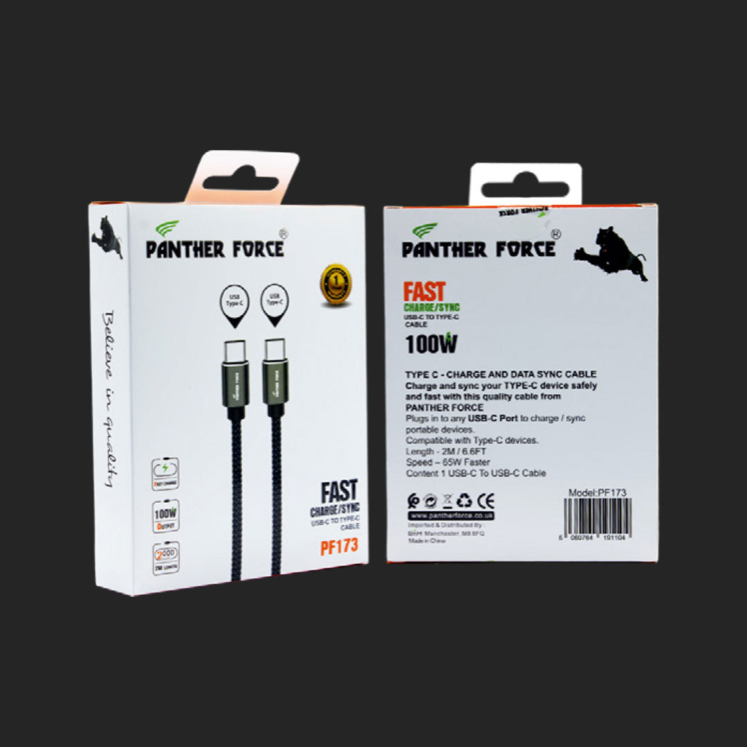 PF173 - Panther Force 65W USB-C Cable 2M Fast Charging & Data Transfer