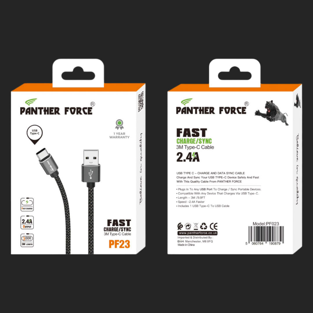 PF23 - Panther Force 2.4A 3M Cable for Type-C