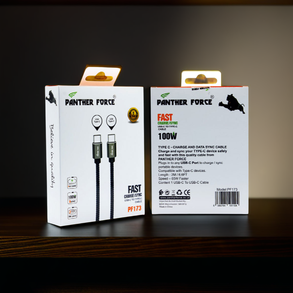 PF173 - Panther Force 65W USB-C Cable 2M Fast Charging & Data Transfer