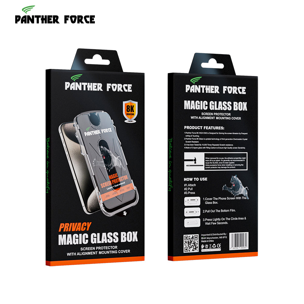 PF03 - Panther Force 8K Magic Privacy Glass Screen Protector with Alignment Frame for iPhone 16