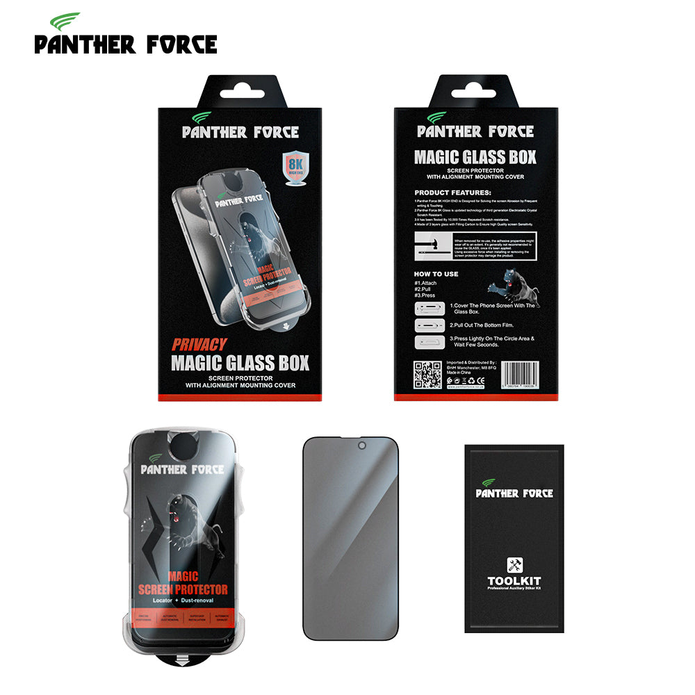 PF03 - Panther Force 8K Magic Privacy Glass Screen Protector with Alignment Frame for iPhone 16