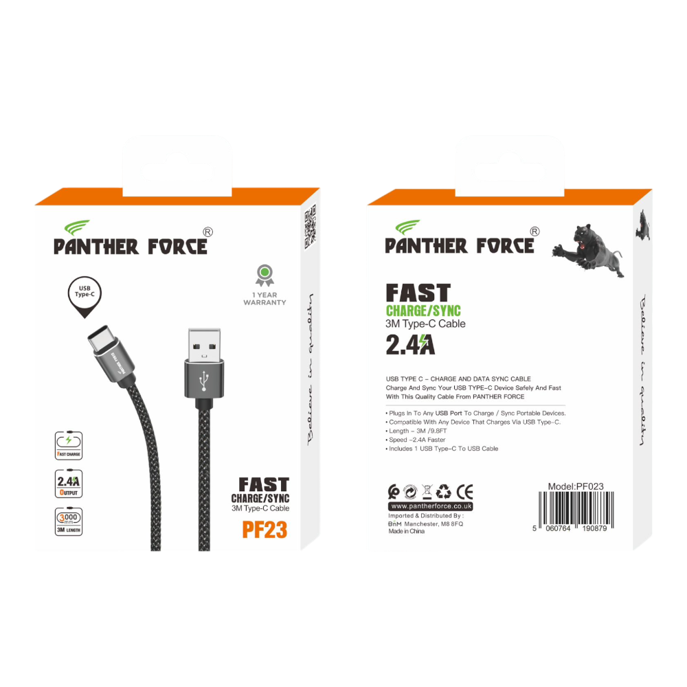 PF23 - Panther Force 2.4A 3M Cable for Type-C