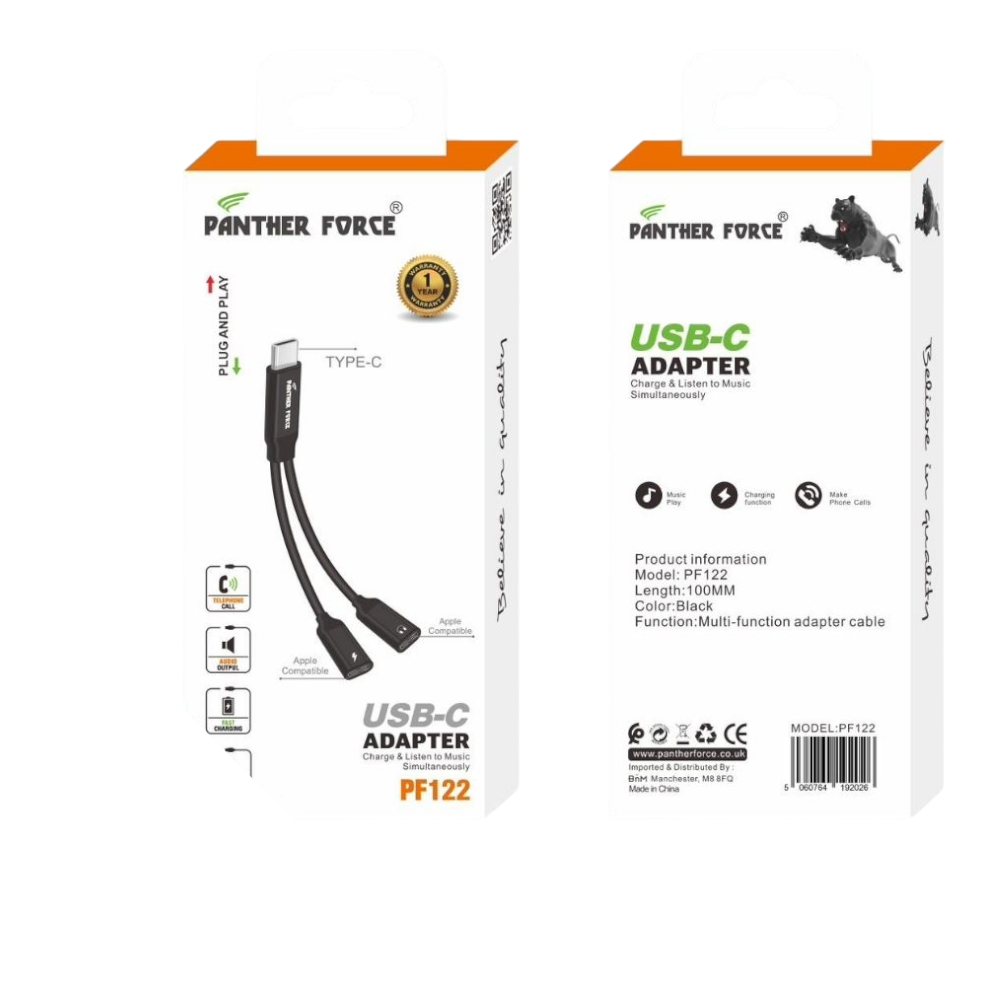 PF122 - Panther Force USB-C Adapter - Fast Charging & High-Speed Data Transfer