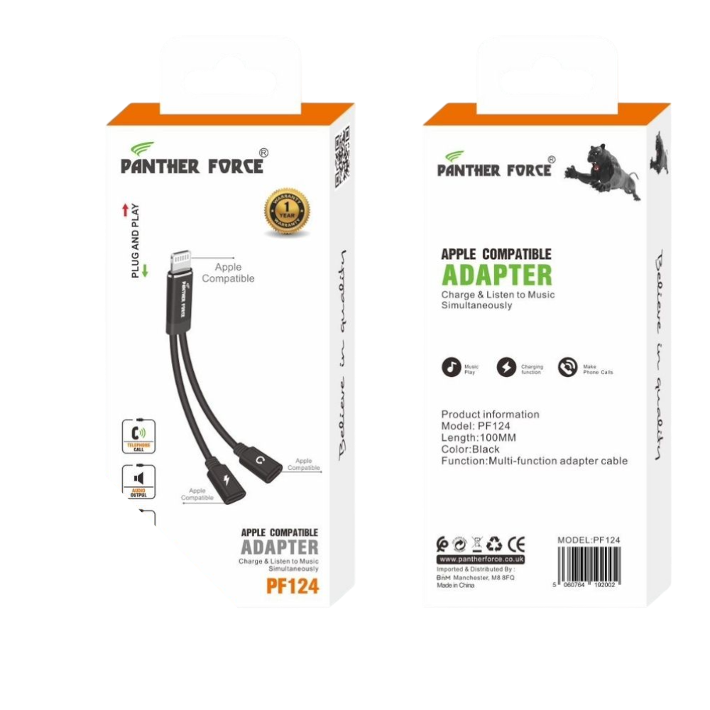 PF124 - Panther Force iPhone to 2 iPhone Jack - Extended Length for Convenient Charging