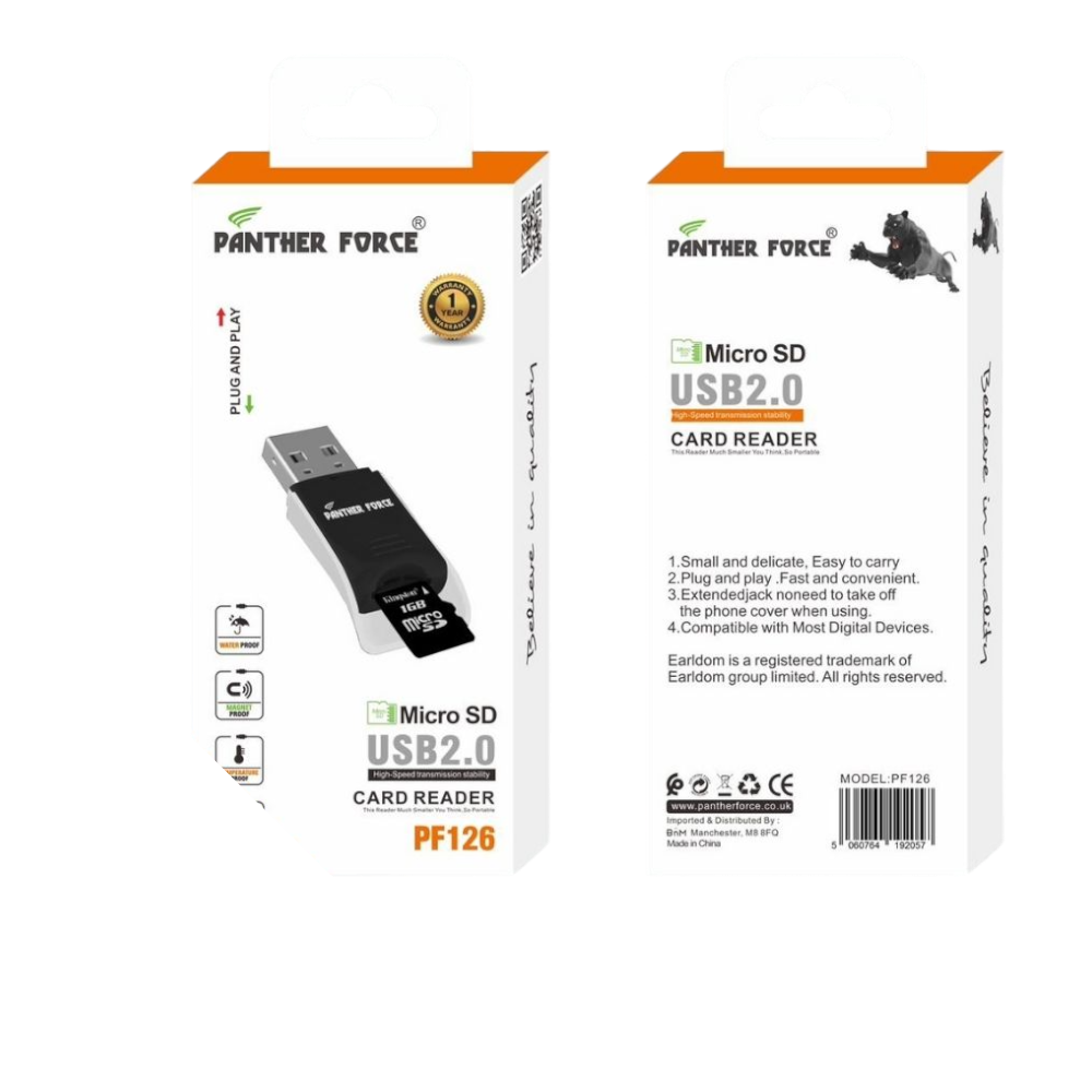 PF126 - Panther Force Micro SD USB 2.0 Card Reader - High-Speed Data Transfer