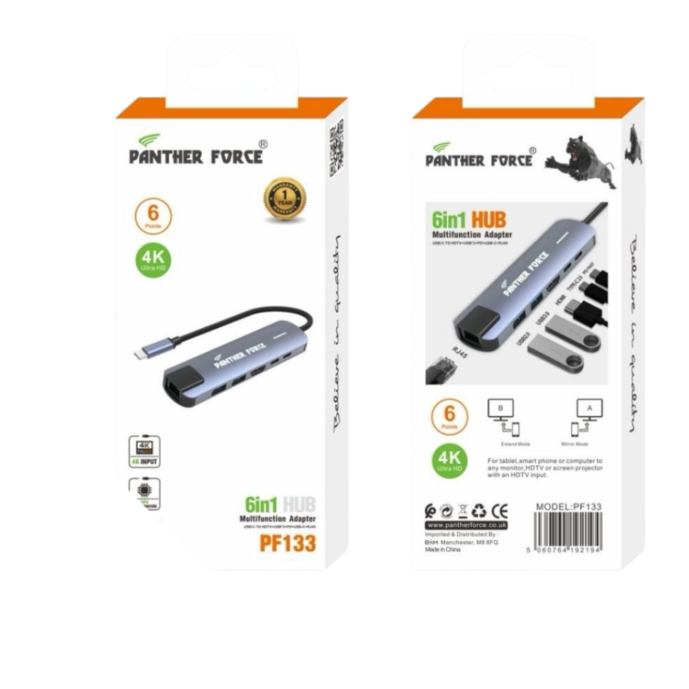 PF133 - Panther Force 6-in-1 Hub Multi Functional Adapter Versatile Connectivity