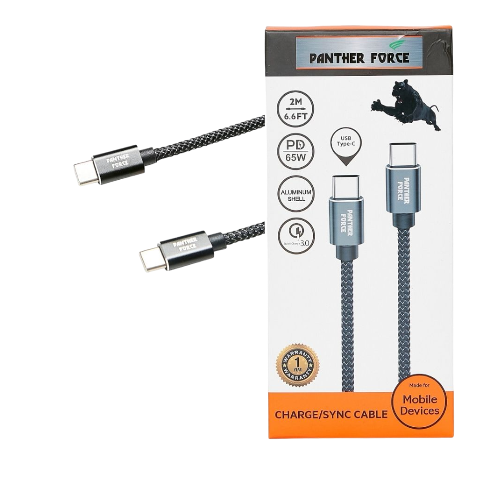 PF173 - Panther Force 65W USB-C Cable 2M Fast Charging & Data Transfer