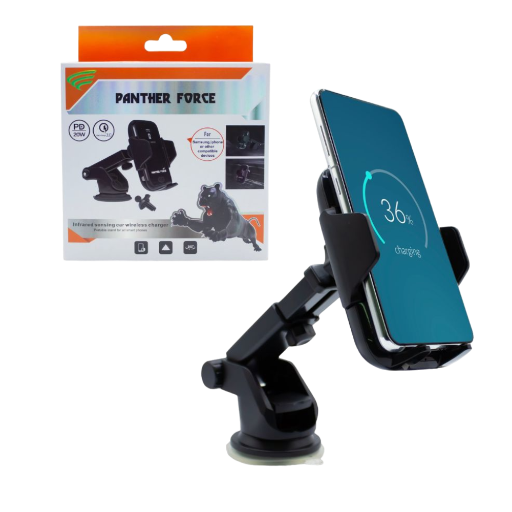 PF176 - Panther Force Wireless Car Holder | 15W Qi Fast Charging | Adjustable Fit