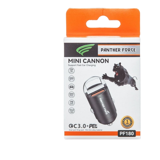 PF180 - Panther Force Mini Car Charger – Type-C + USB-A | 20W Fast Charging | Dual Ports