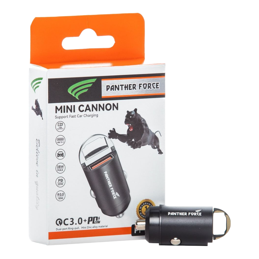 PF180 - Panther Force Mini Car Charger – Type-C + USB-A | 20W Fast Charging | Dual Ports