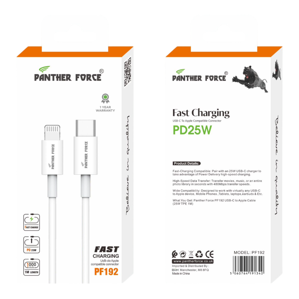 PF192 - Panther Force USB-C to USB-C Cable – Fast Charging & Data Transfer