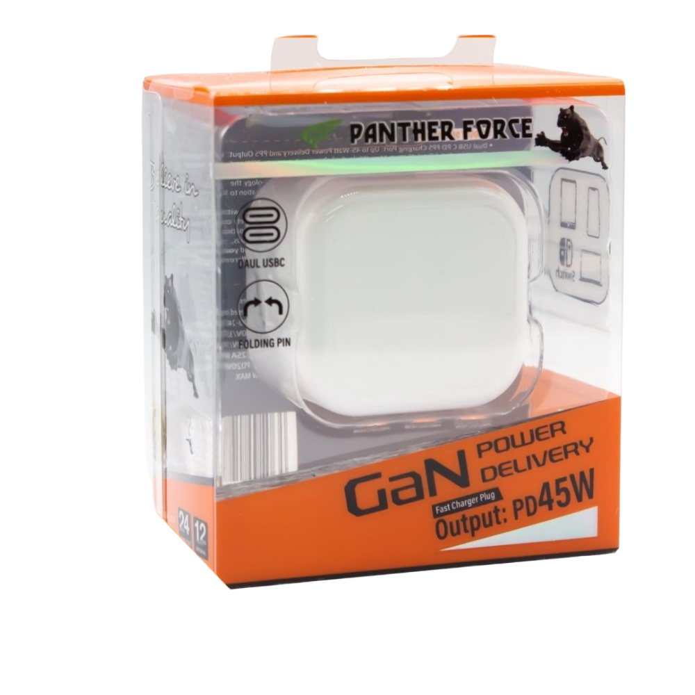 PF199 - Panther Force 45W Folding Plug (2× USB-C Ports) – Fast Charging