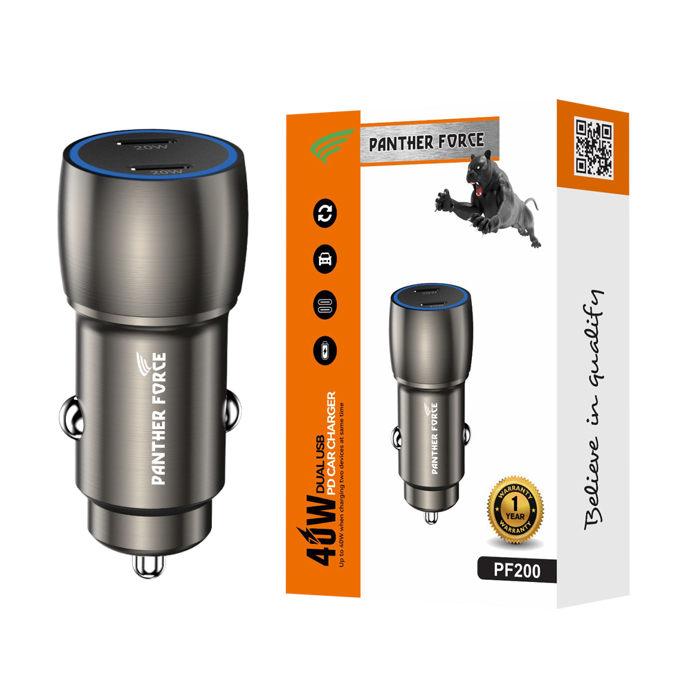 PF200 - Panther Force 40W Car Charger – Dual USB-C Ports