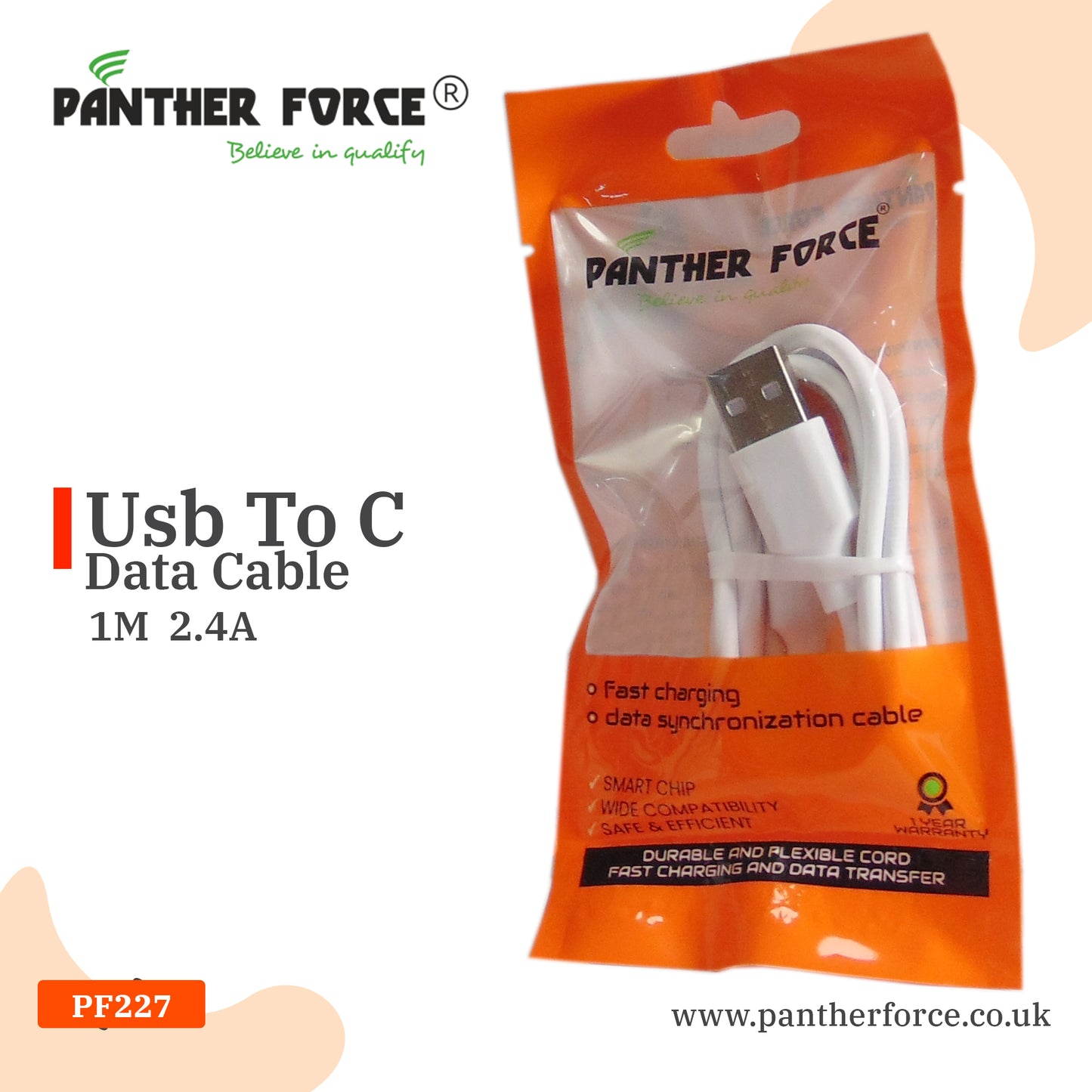 PF227 - Panther Force Type-C Charging Cable – Poly Bag Pack