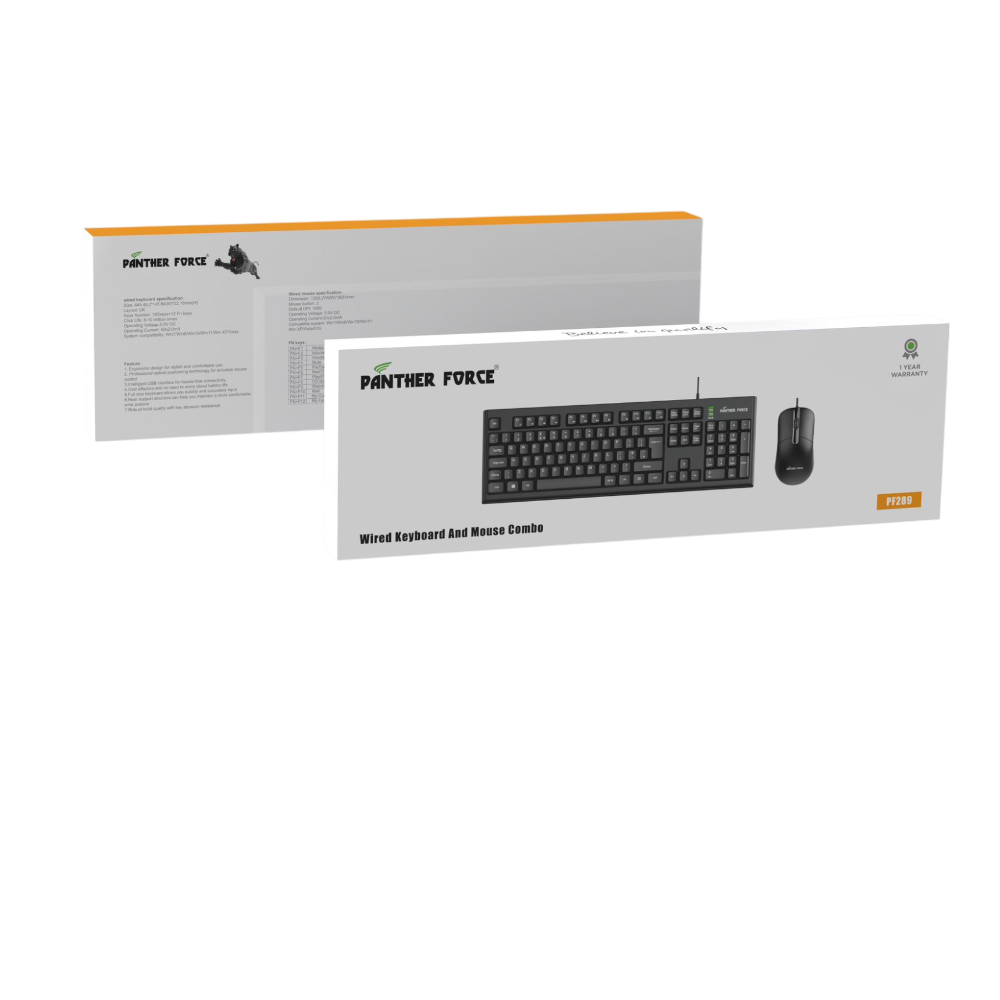 PF289 - Panther Force Wired Keyboard & Mouse — Durable, High-Precision, Plug-and Play