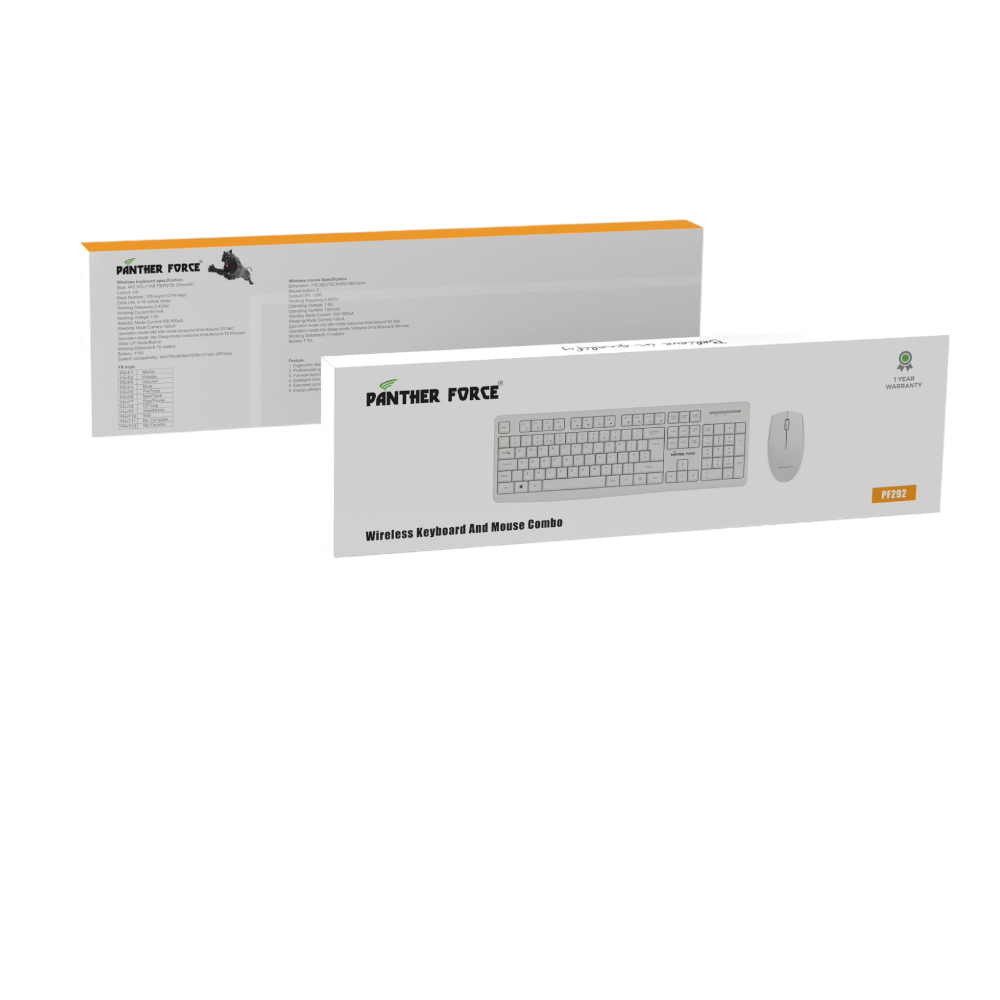 PF292 - Panther Force Wireless Keyboard & Mouse - Ergonomic Adjustable DPI & Long battery