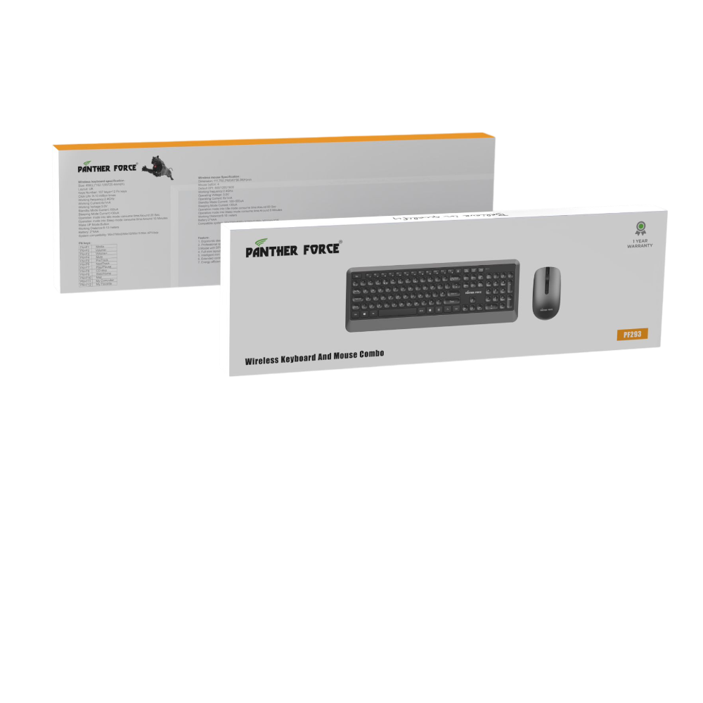 PF293 - Panther Force Wireless Keyboard & Mouse Ergonomic, Long battery & Adjustable DPI