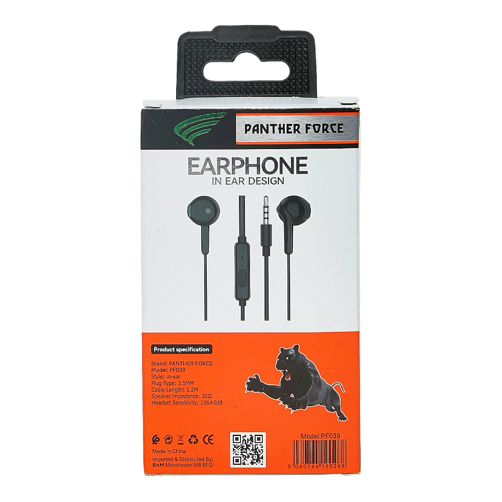 PF39 - Panther Force Stereo Wired Headphones (Black) - High Quality Sound