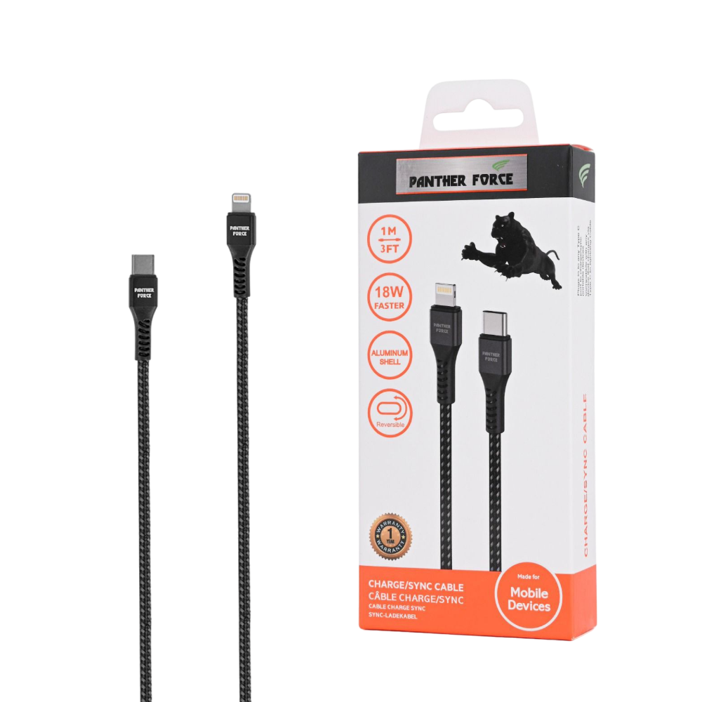 PF46- Panther Force 18W 1M Cable Type-C to iPhone - Seamless Connectivity