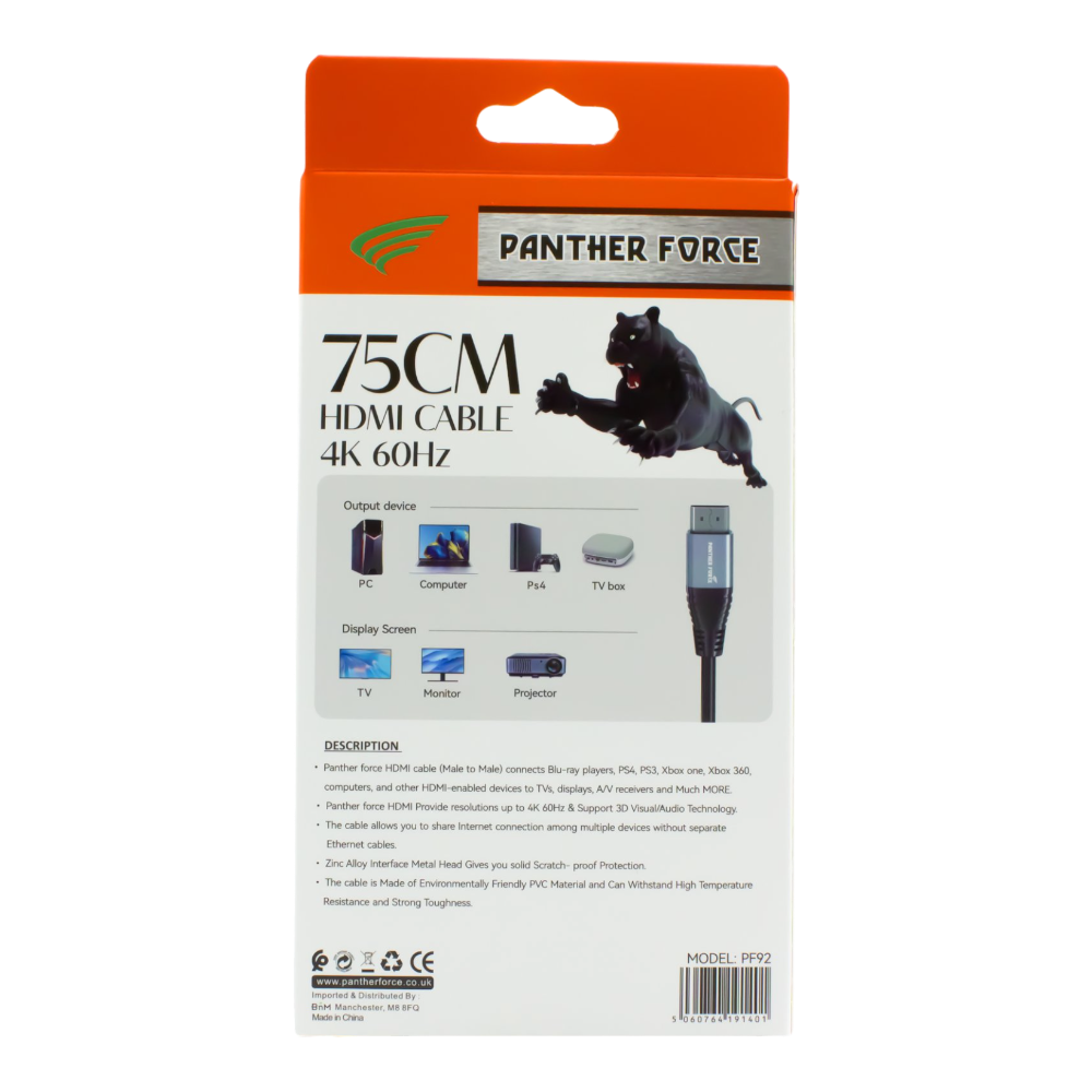 PF92 - Panther Force 0.75M High-Speed HDMI Cable – 4K UHD Support