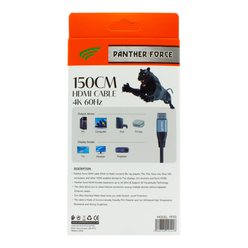 PF93- Panther Force 1.5M High-Speed HDMI Cable – 4K UHD Support