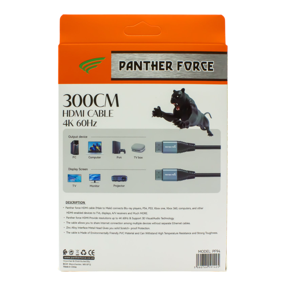 PF94- Panther Force 3M High-Speed HDMI Cable – 4K UHD Support