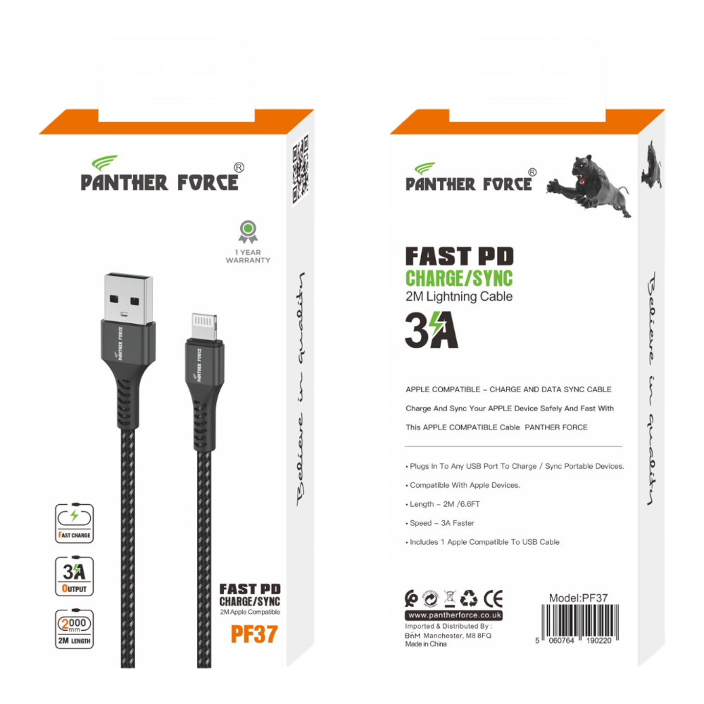 PF37 - Panther Force 3A 2M Cable for iPhone - Seamless Connectivity