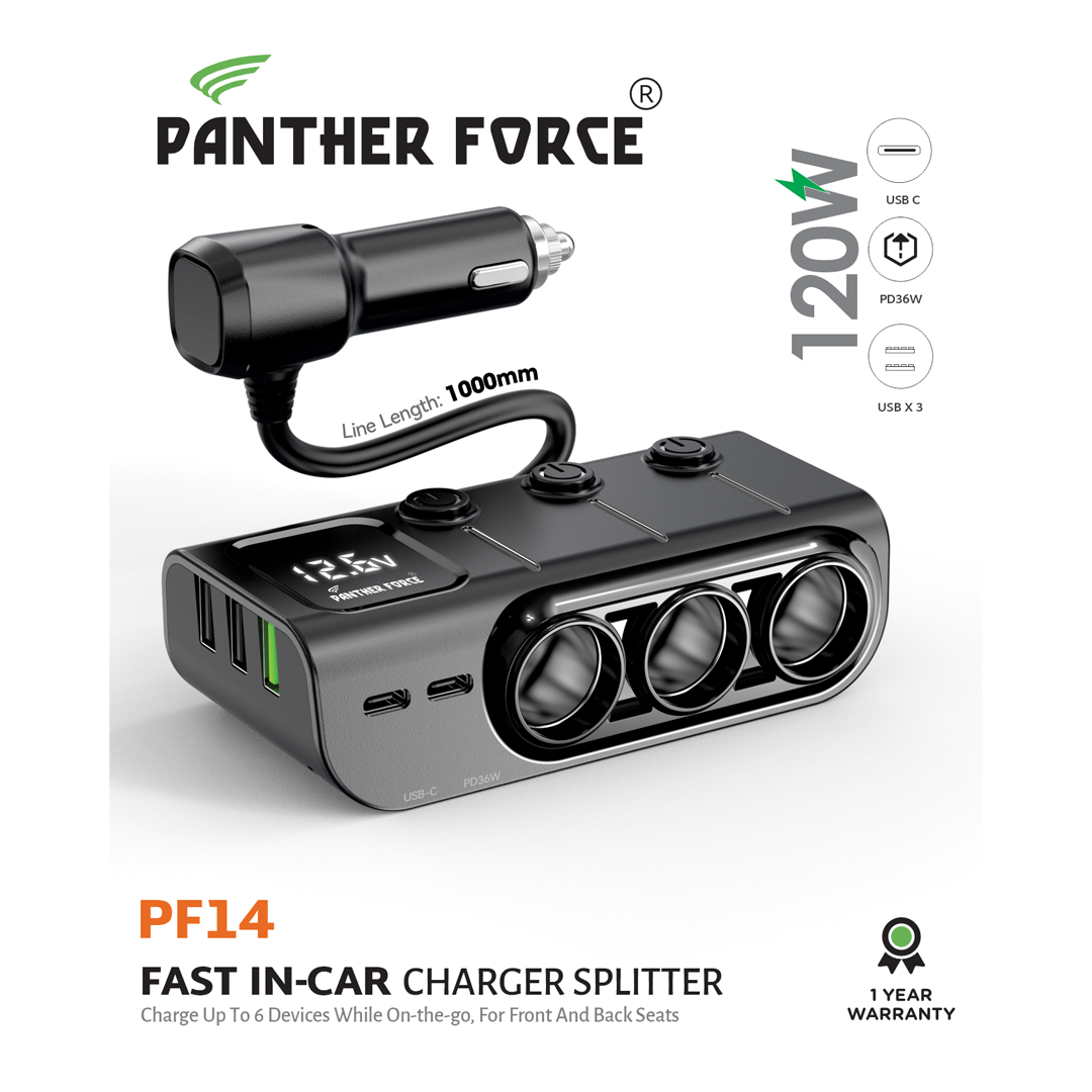 PF14 - Panther Force 120W Multi-Port Fast Car Charger