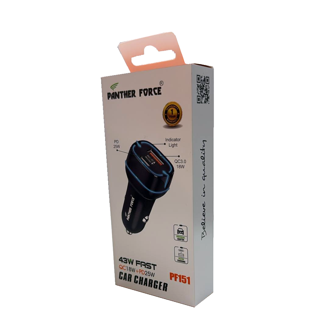 PF151 - Panther Force 18W Type-C Dual Car Charger