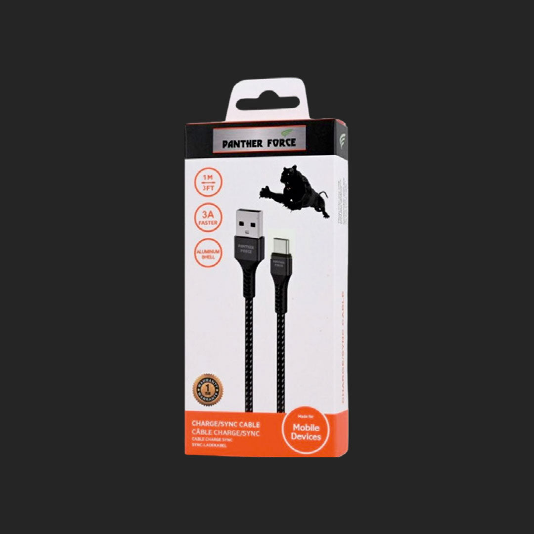 Panther Force 3A 1M Cable for Type-C - PF13 - Extended Length for Convenient Charging & Syncing of Your Phone