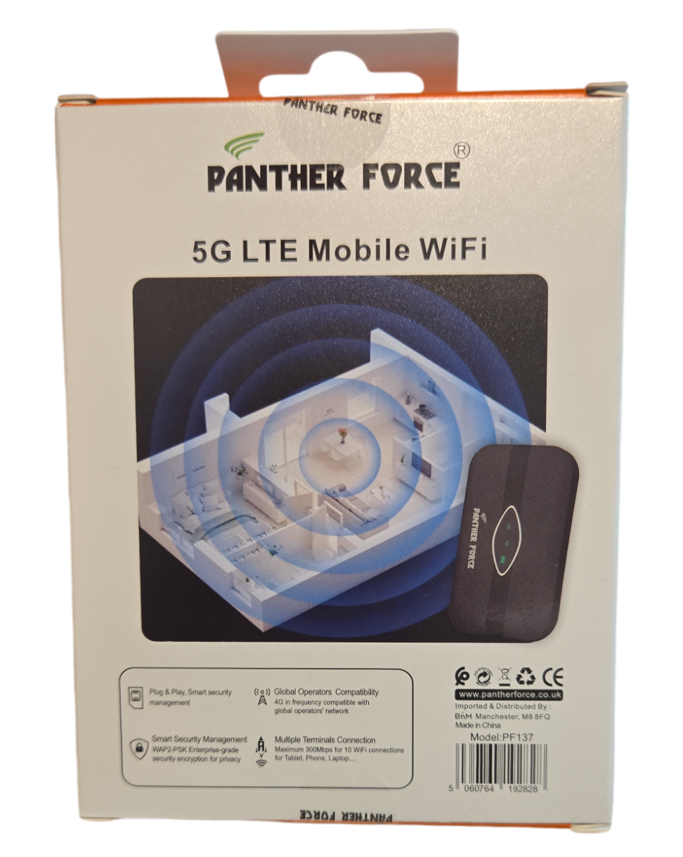 PantherForce Wireless 5G Portable WiFi -PF137 | Ultra-Fast Internet | 12-Hour Battery | Connect 20 Devices | Secure Mobile Hotspot