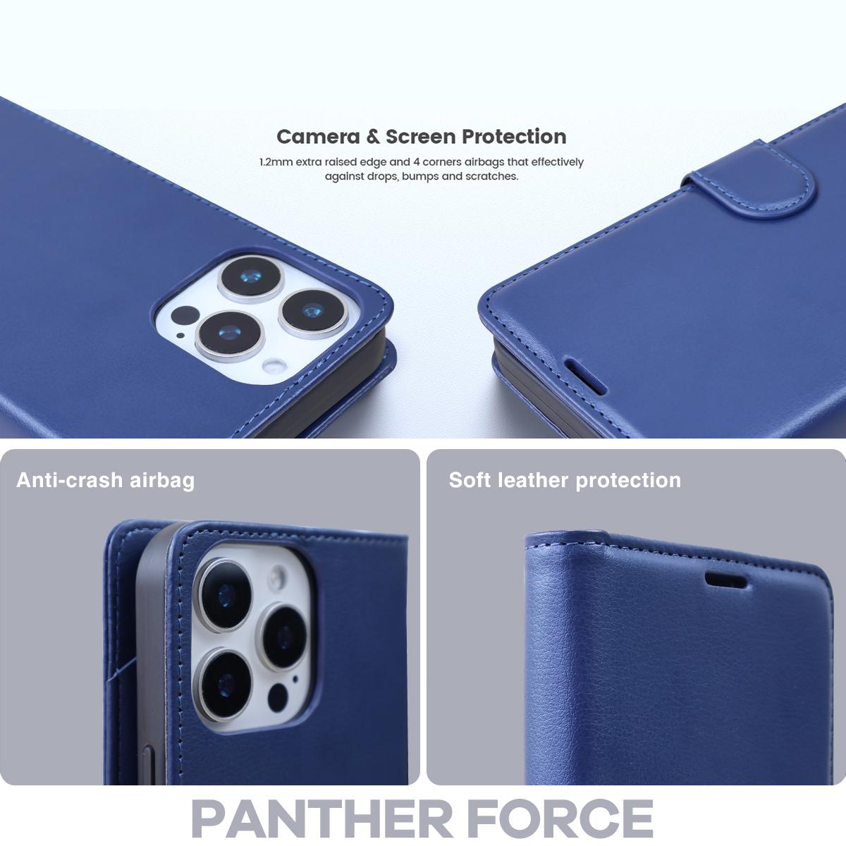 For iPhone 16 PRO MAX PANTHER FORCE LEATHER WALLET CASE WITH KICKSTAND