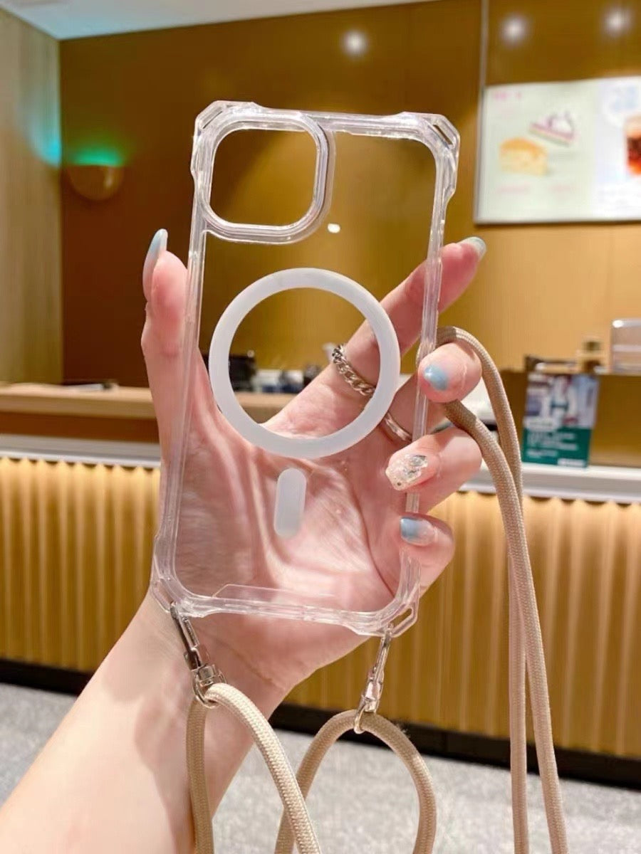 iPhone16 Transparent Shockproof Crossbody Lanyard Case