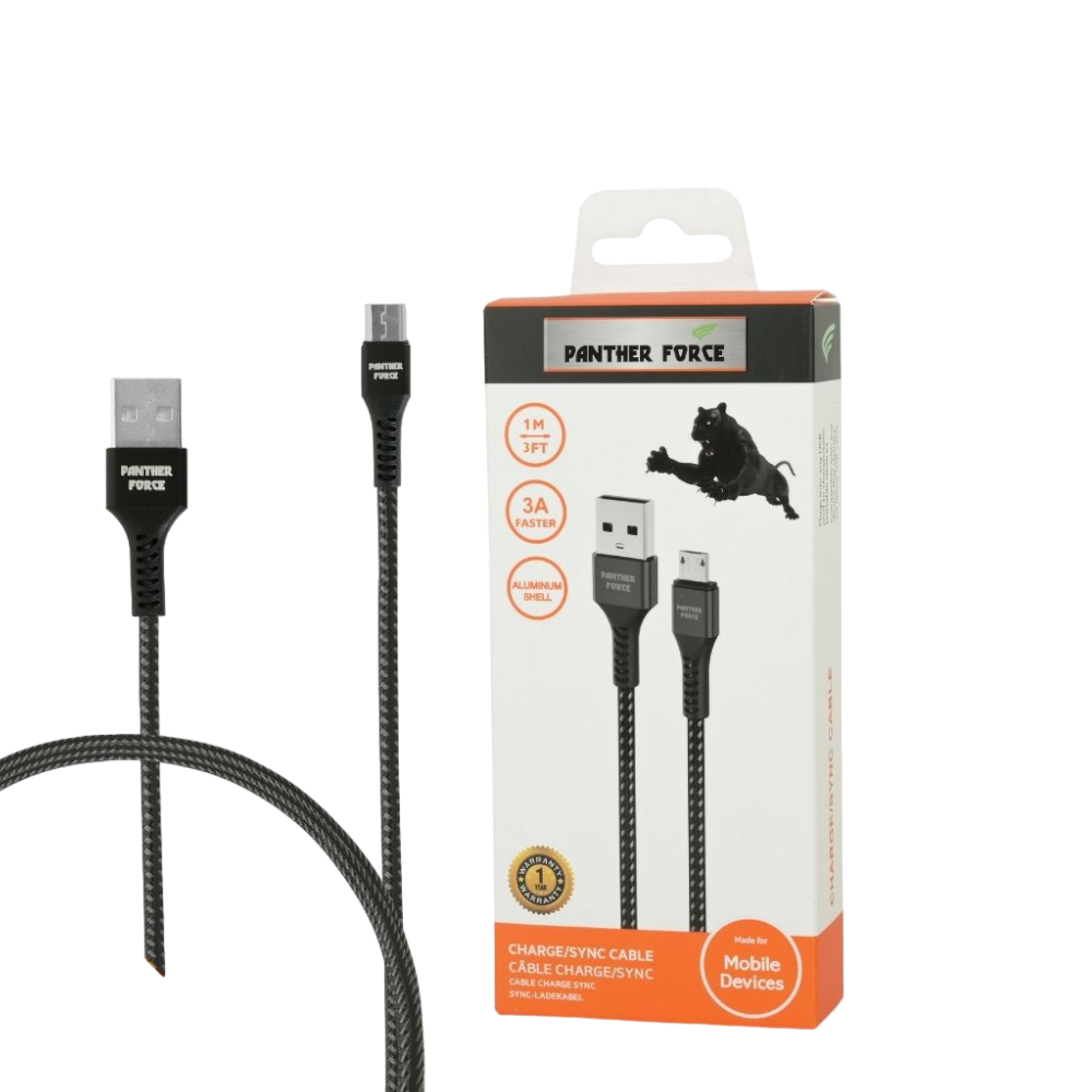 PF11- Panther Force 3A 1M Cable for Micro - Fast Charging and Data Transfer for Micro USB Devices