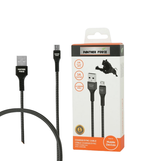 PF11- Panther Force 3A 1M Cable for Micro - Fast Charging and Data Transfer for Micro USB Devices