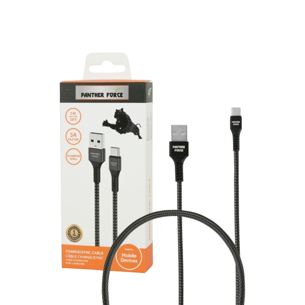 PF13- Panther Force 3A 1M Cable for Type-C - Extended Length for Convenient Charging and Syncing of Your Phone