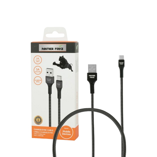 PF13- Panther Force 3A 1M Cable for Type-C - Extended Length for Convenient Charging and Syncing of Your Phone