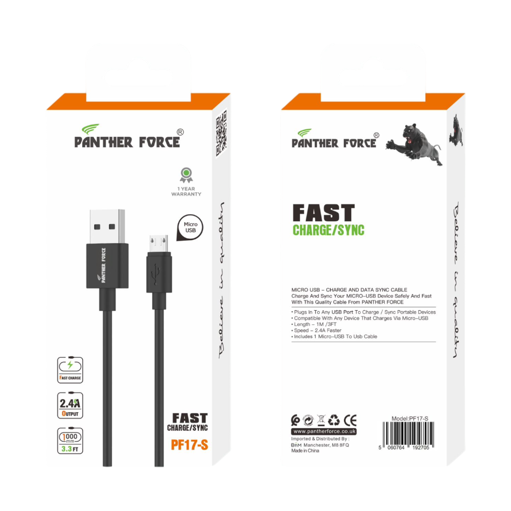 PF17-S- Panther Force Fast Charge/Sync - Fast Charging and Data Transfer for Micro USB Devices