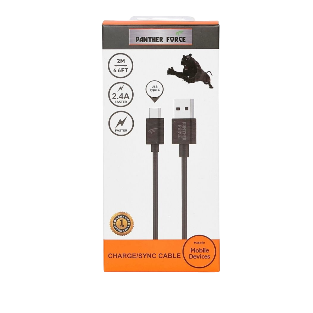 PF20- Panther Force 2M Cable for Type-C - Extended Length for Convenient Charging and Syncing of Your Phone