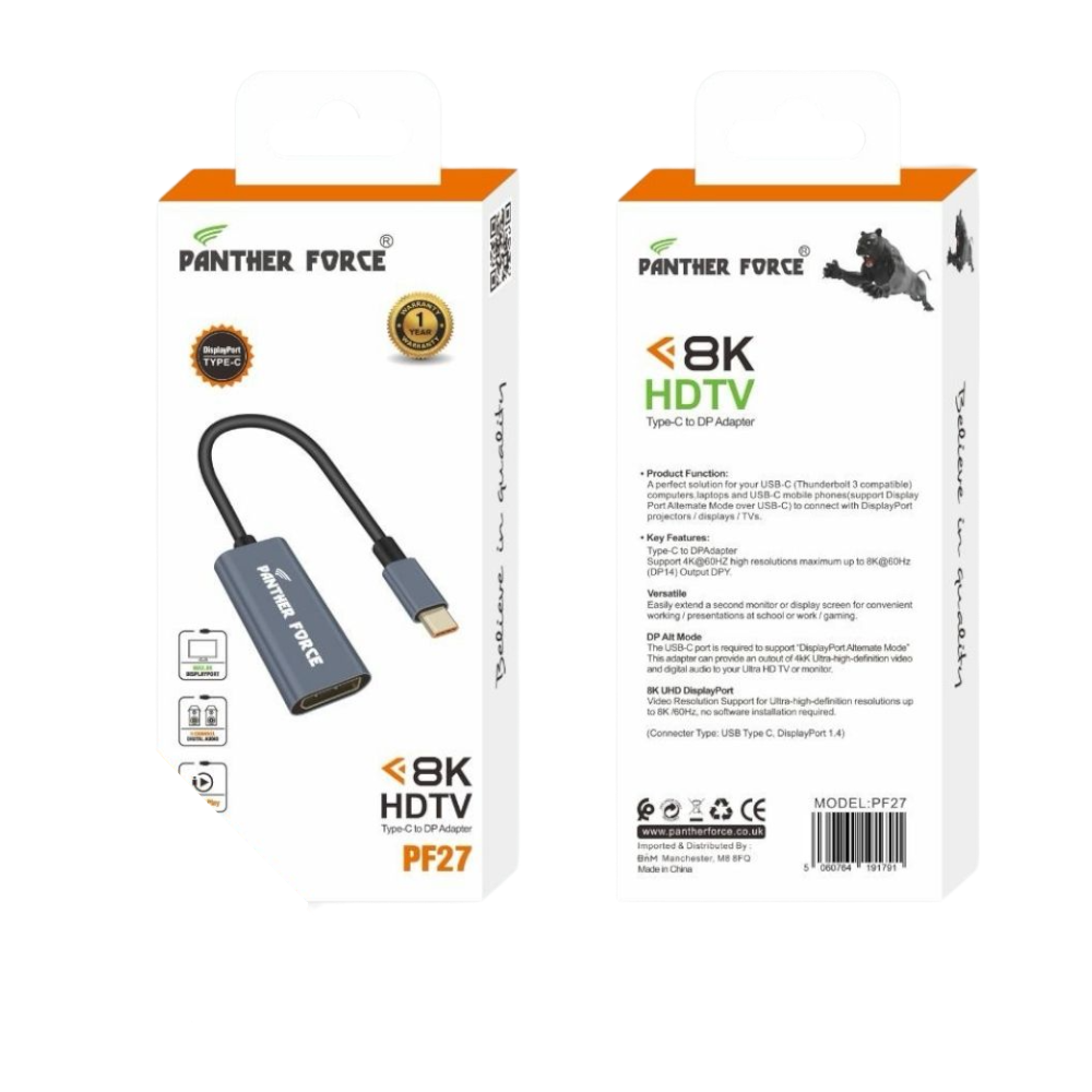 PF27- PANTHER FORCE 8K HDTV TYPE-C TO DP ADAPTER