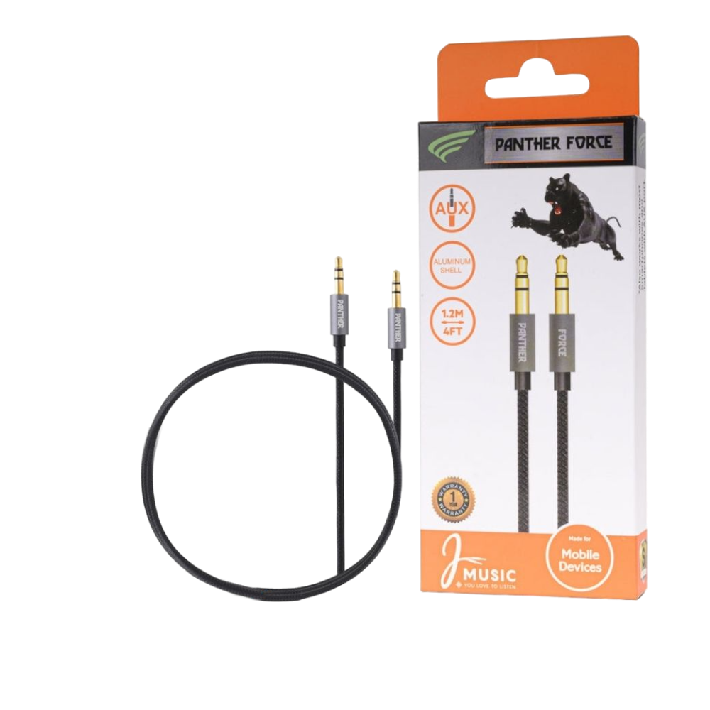 PF110- Panther Force 1.2M AUX Cable - Extended Length for Convenient Charging and Sync-ing of Your Phone