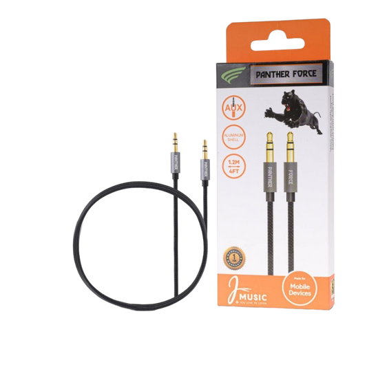 PF110- Panther Force 1.2M AUX Cable - Extended Length for Convenient Charging and Sync-ing of Your Phone