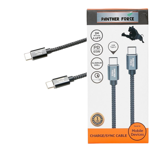 PF173- Panther Force 65W Type-C to Type-C Cable 2M - Fast Charging and Data Transfer