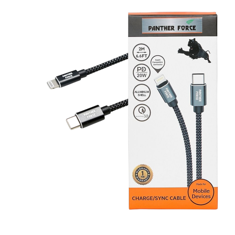 PF62- Panther Force Fast PD Charge/Sync USB-C to Apple Compatible Cable - Fast Charging and Data Transfer