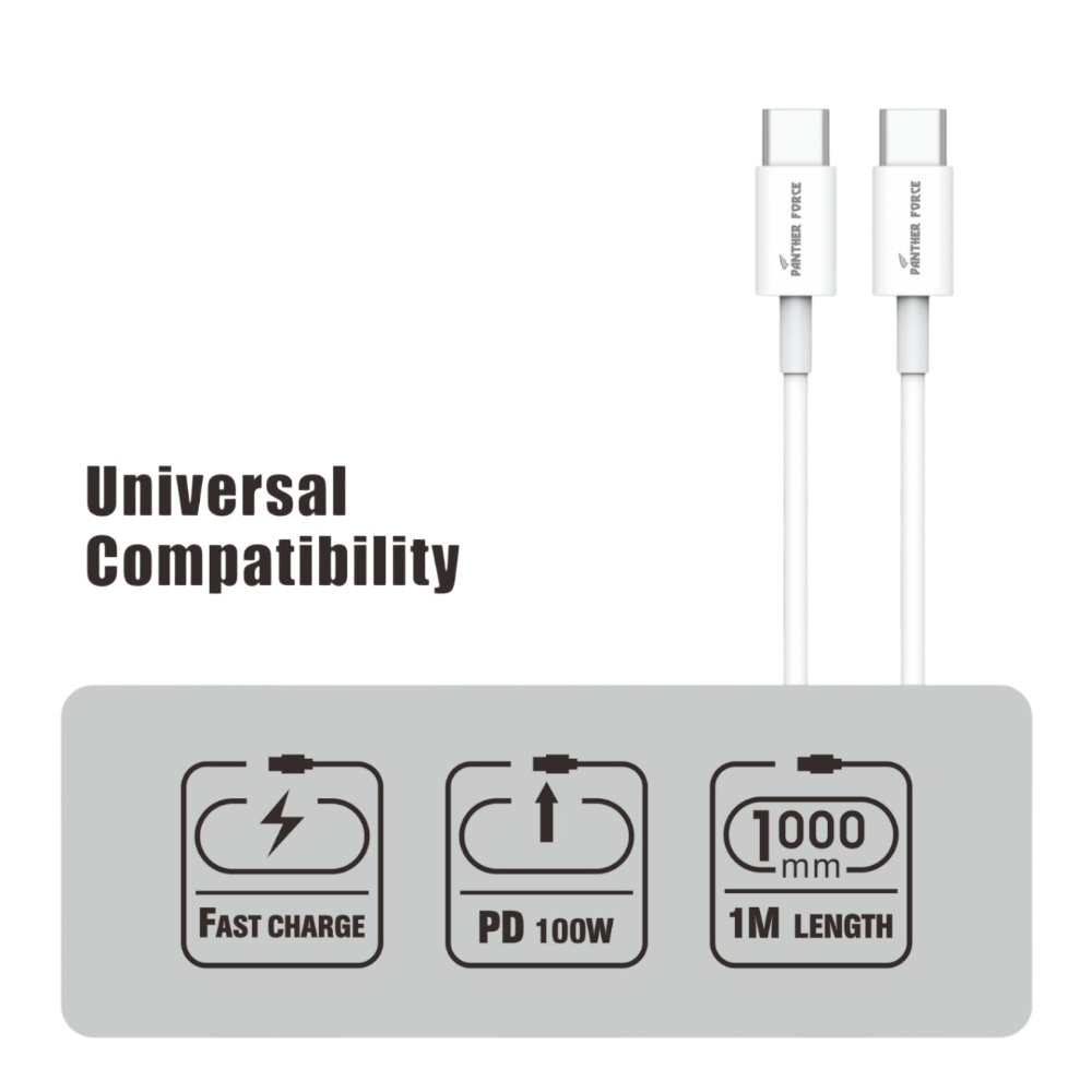 PF191- Panther Force C-C Cable Standard - Extended Length for Convenient Charging and Syncing of Your Phone